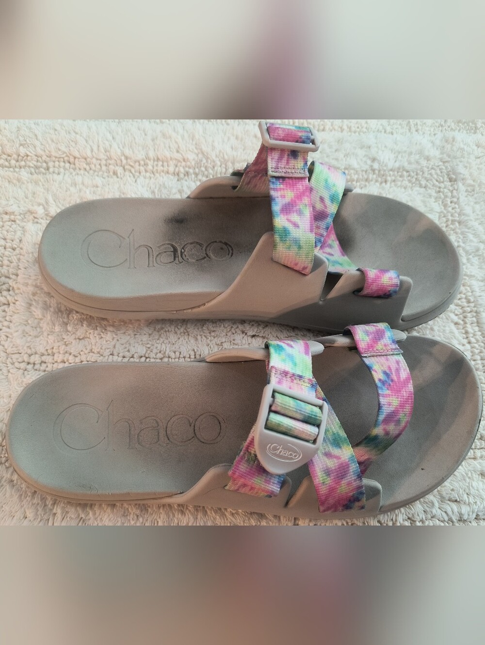 Chaco Pastel Tie-Dye Strap Slides - Pink, Blue, Green Size 11